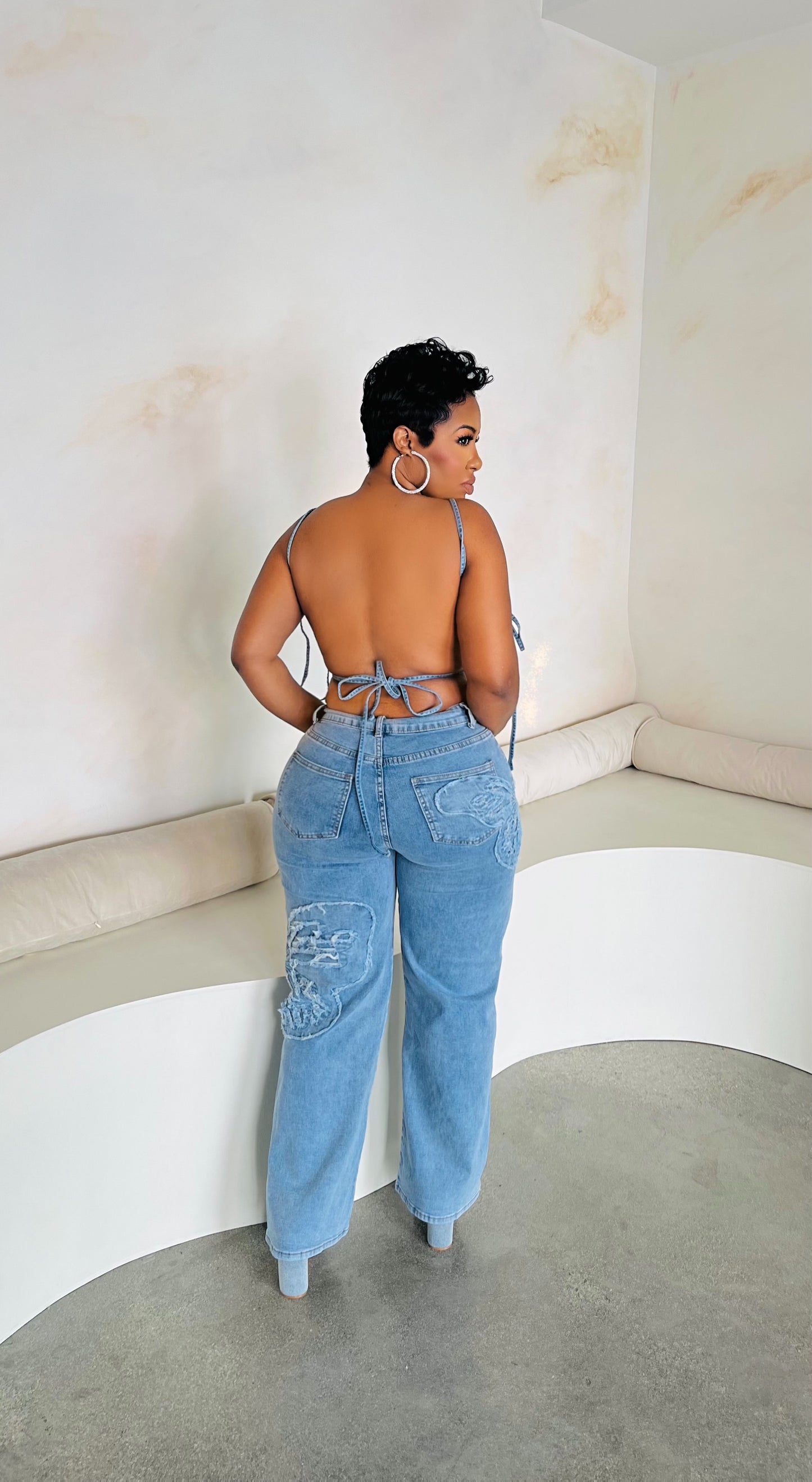 Butterfly Denim Pant Set