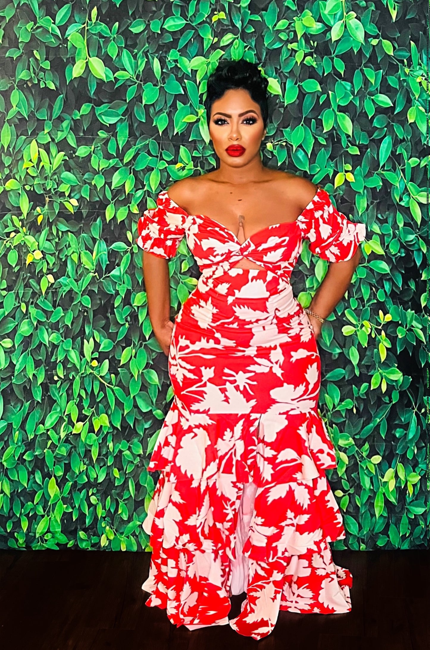 Red Blossom Maxi Dress
