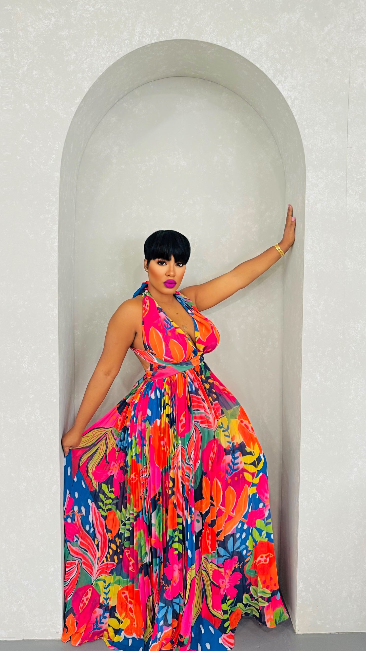 Tropical Fest Pleated Maxi Dress