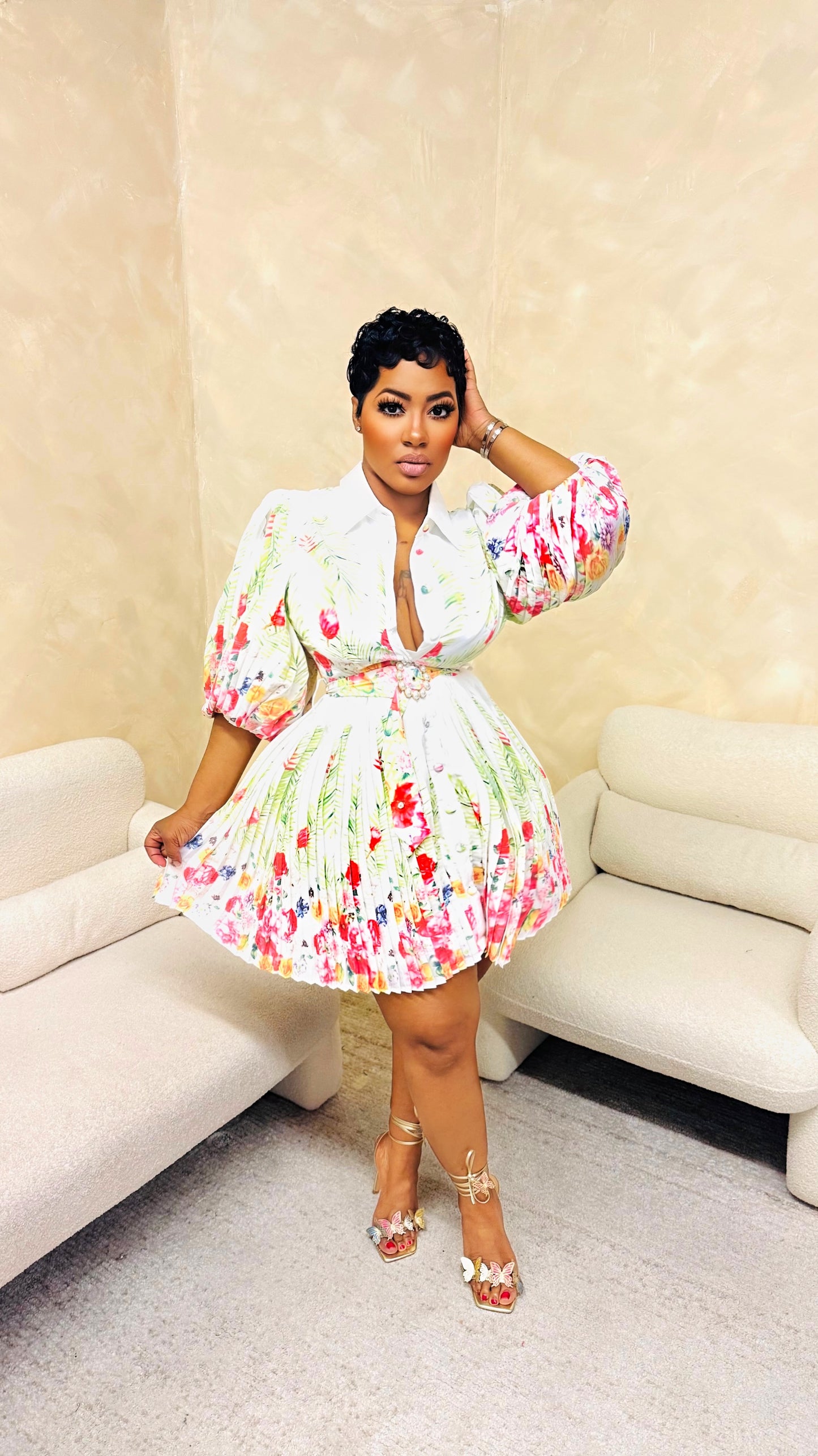 Blooming Pleated Dress