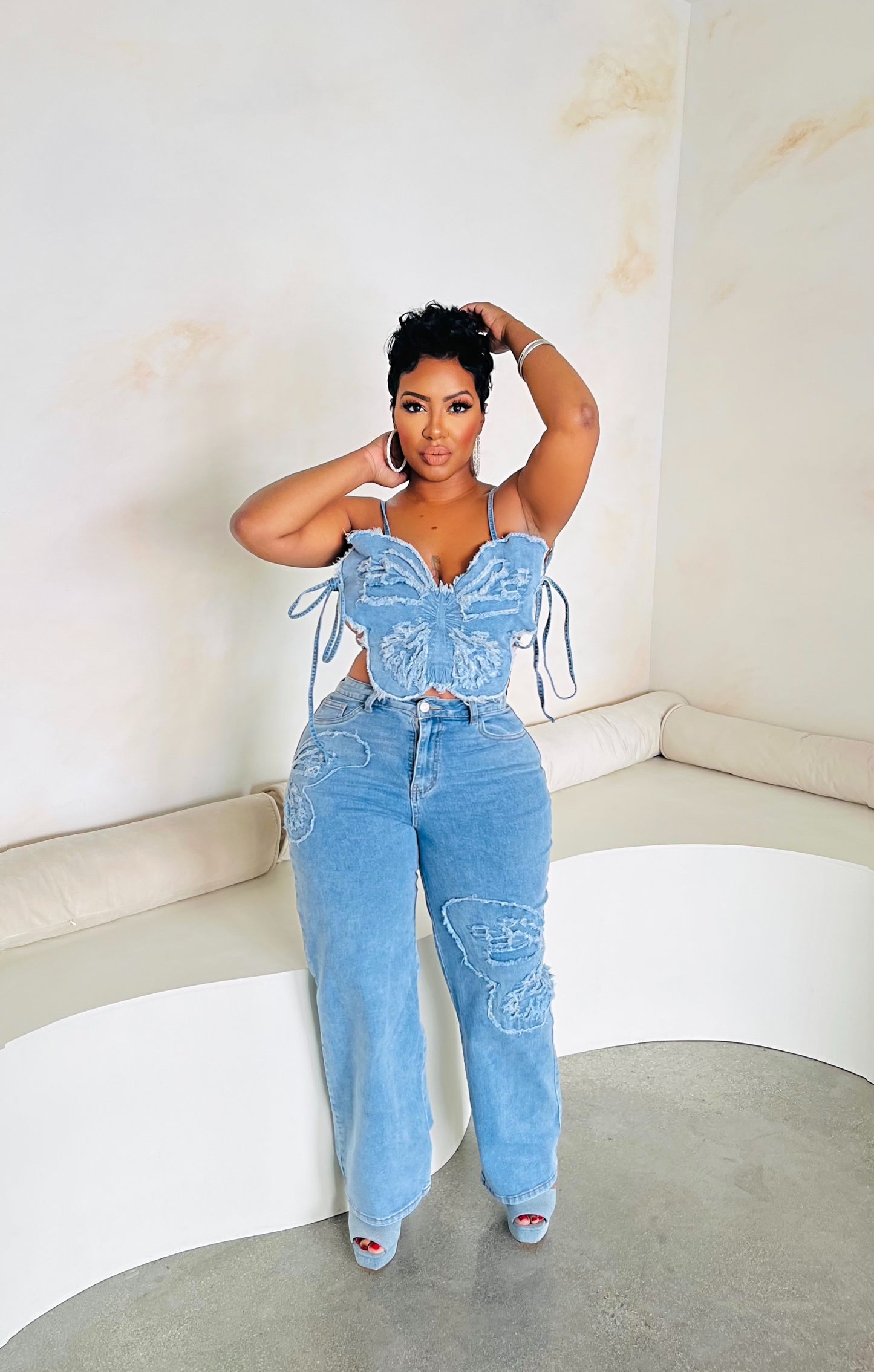 Butterfly Denim Pant Set