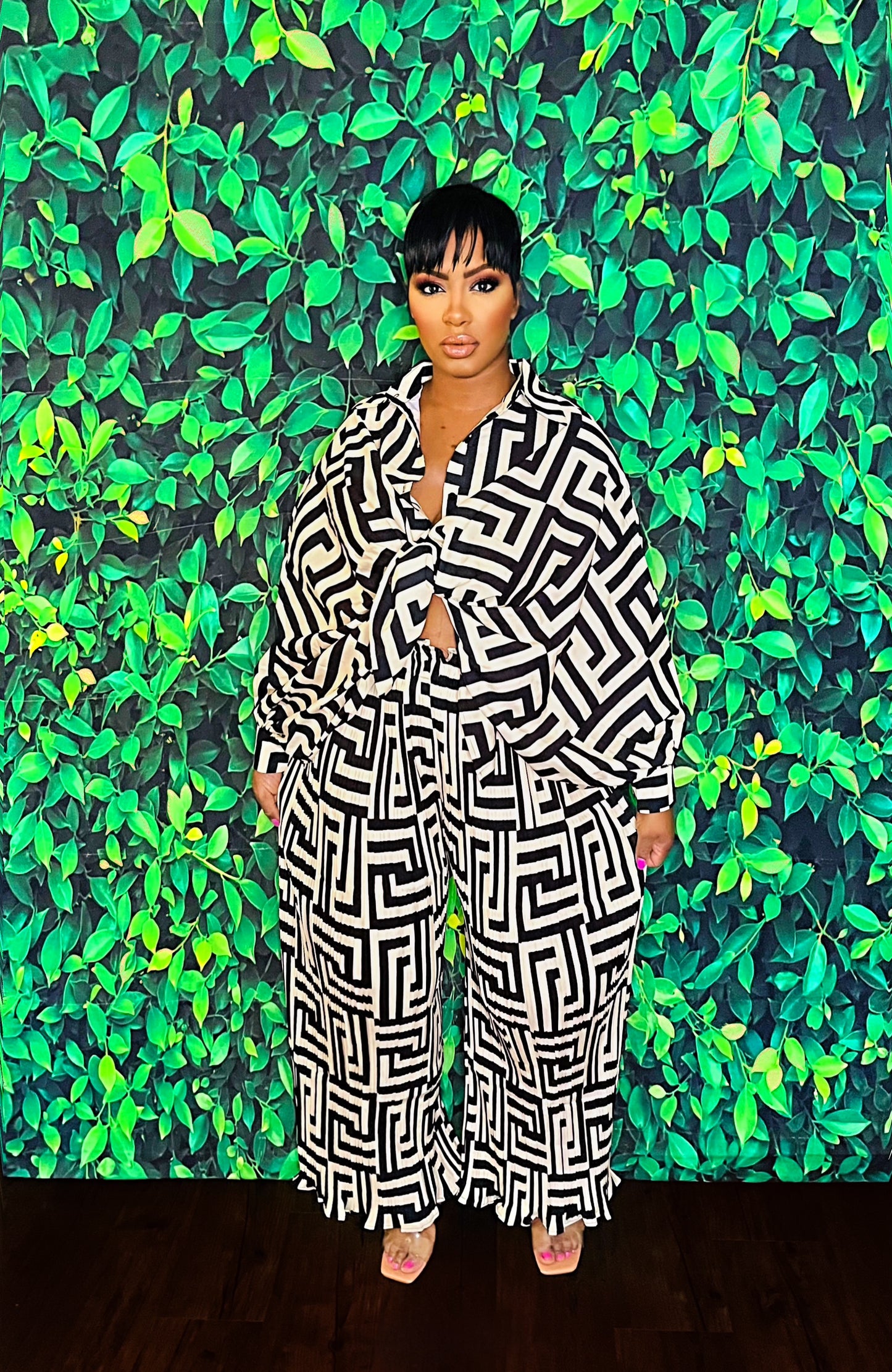 Pleated Blend Pant Set