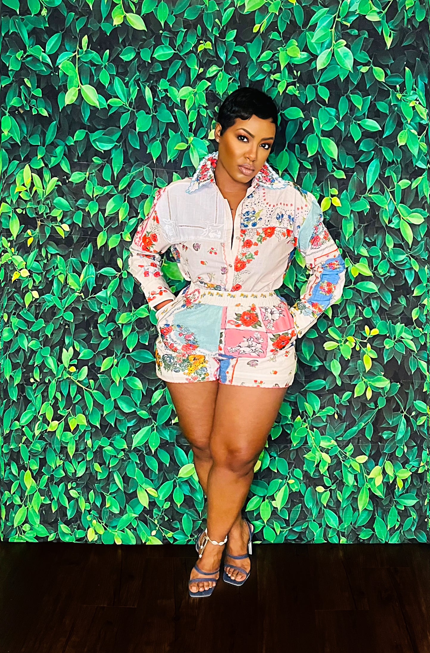 Floral Patched Short Set