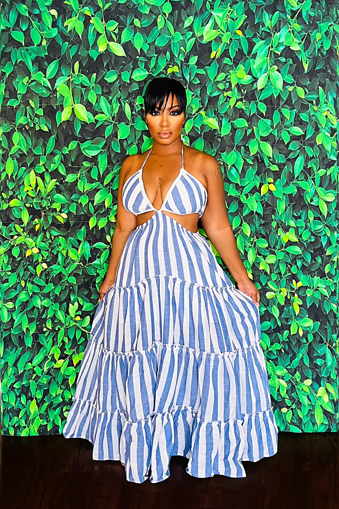 Striped In Denim Maxi Dress