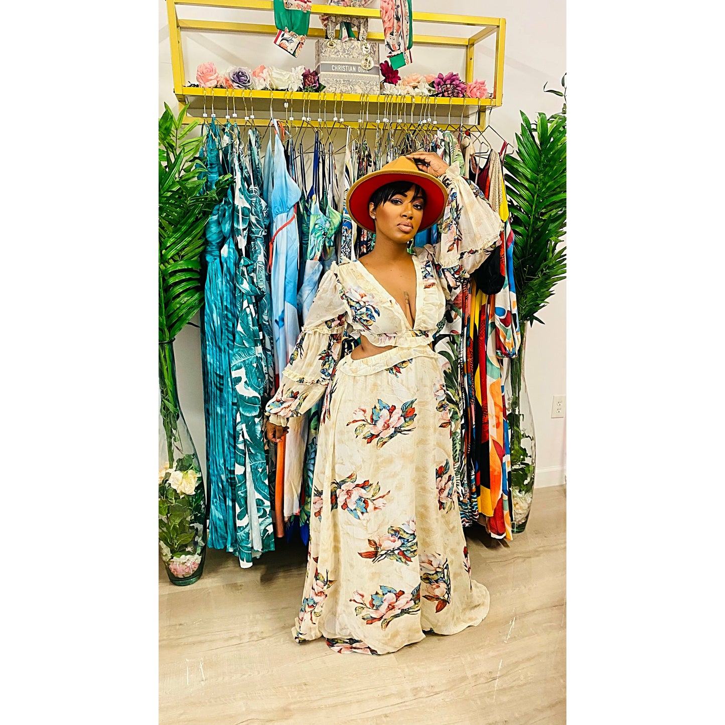 Floral Kreme Maxi Dress