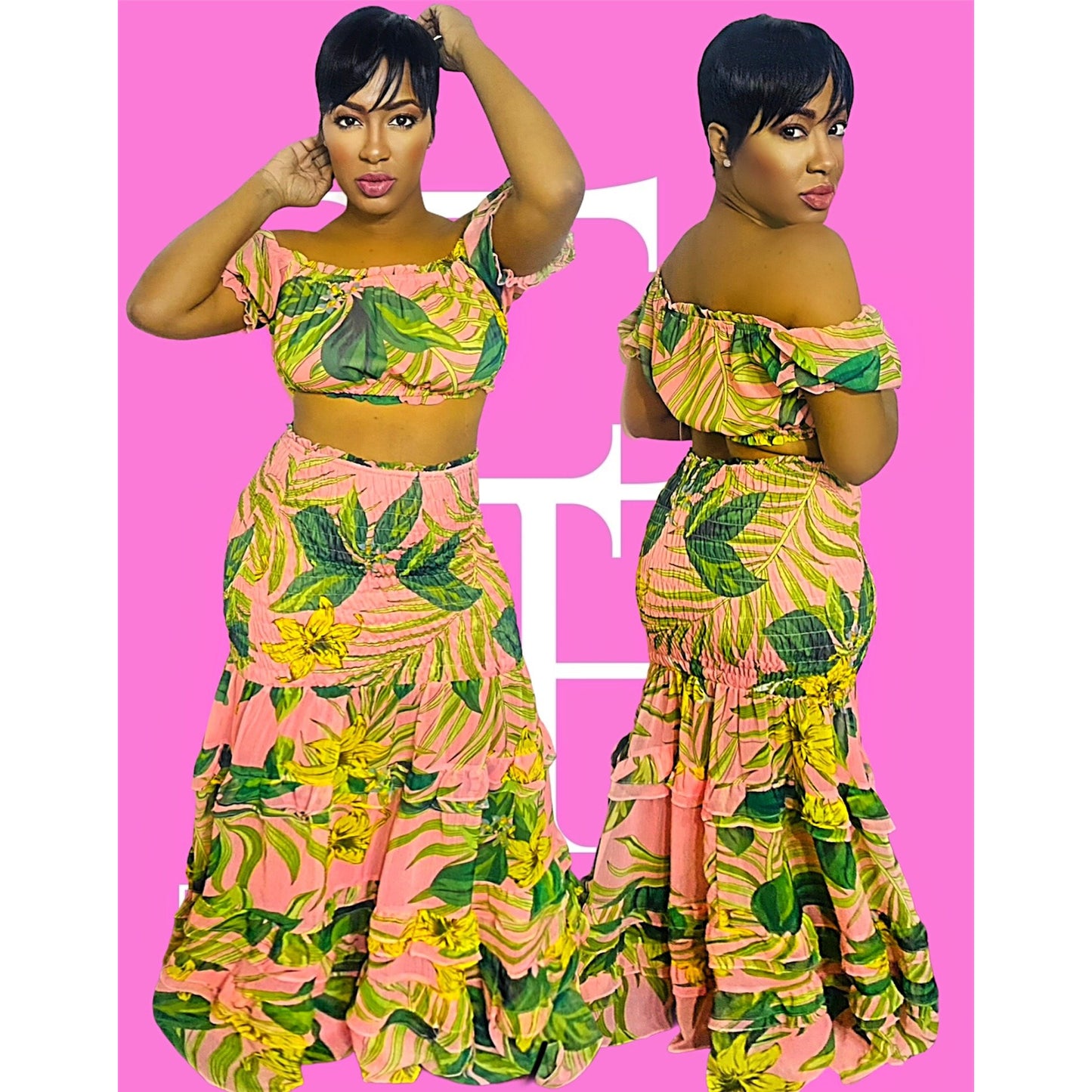Pink Tropic Skirt Set