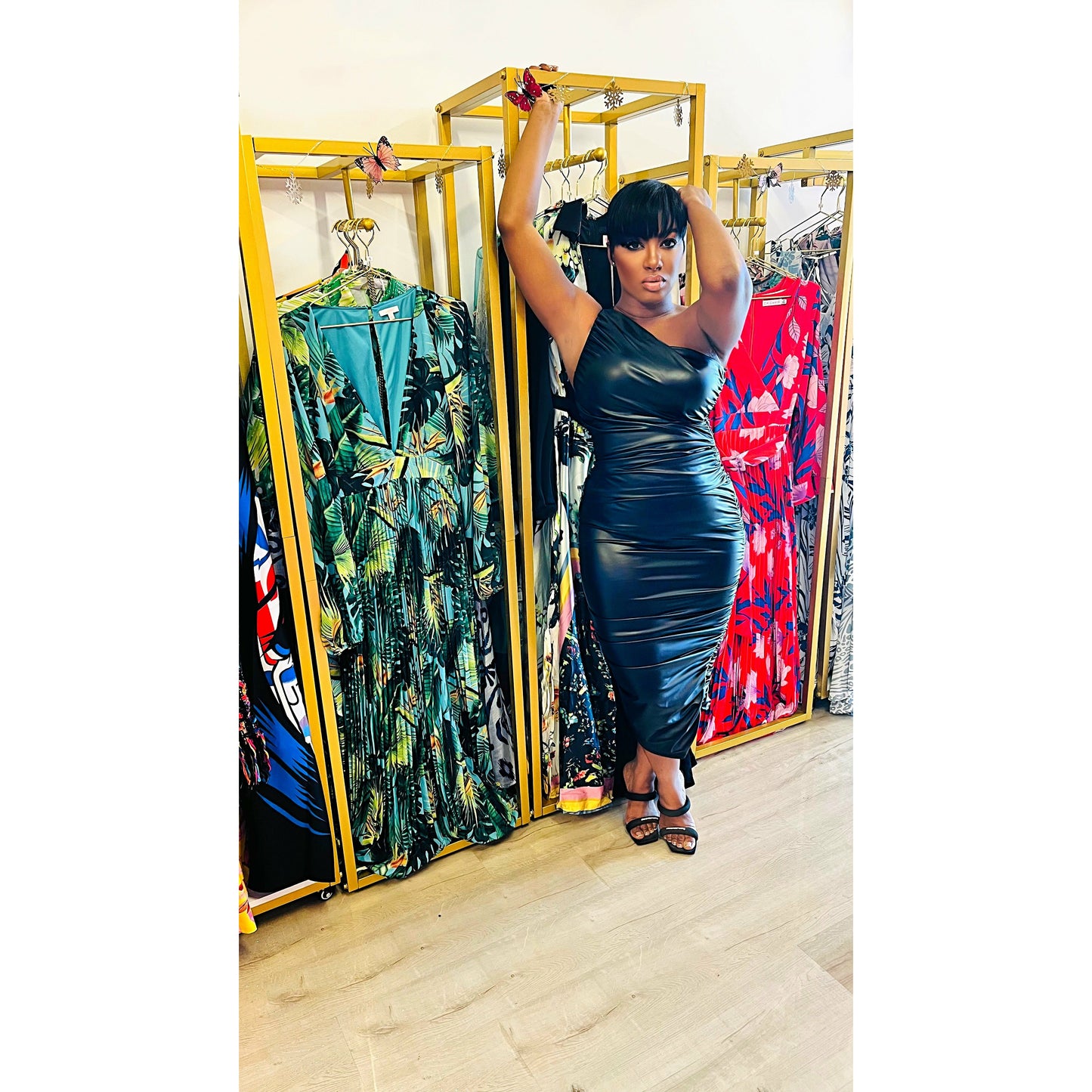 Gather Them Up Leather Dress