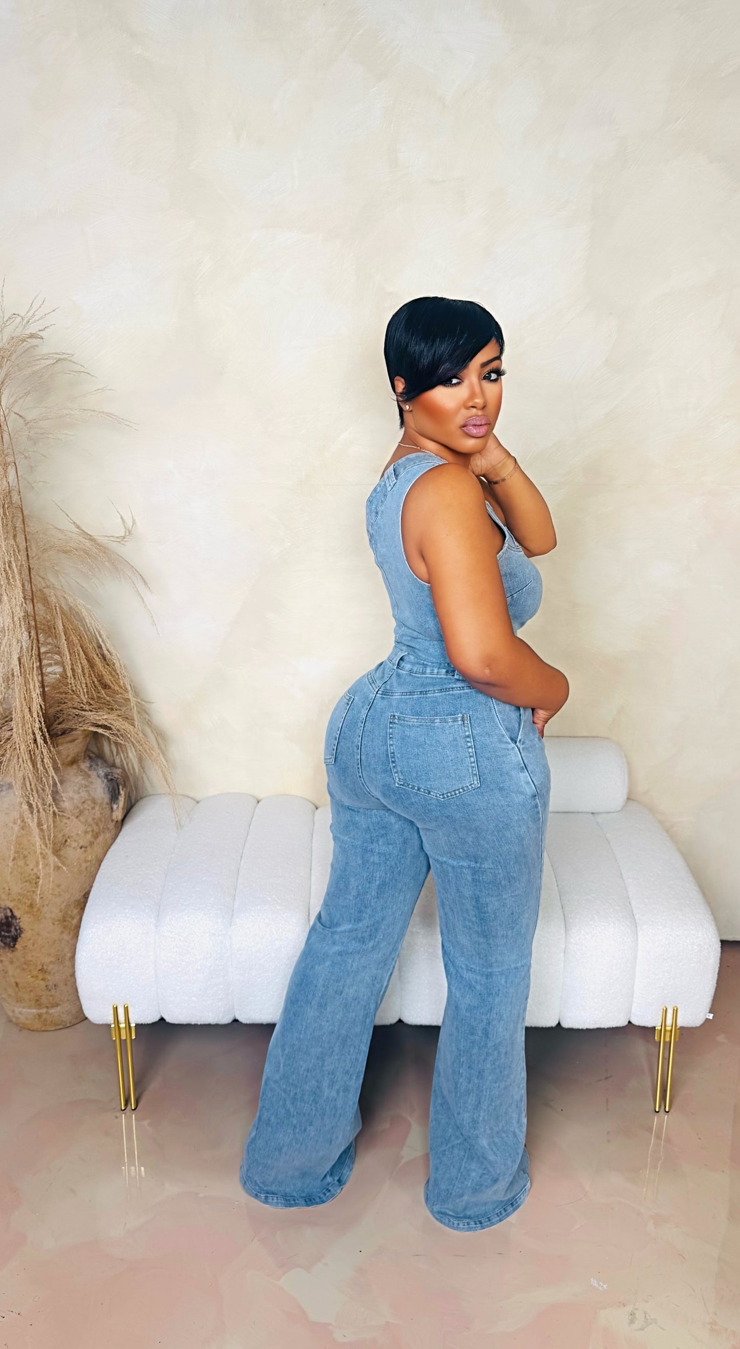 Around The Way Denim Jumpsuit