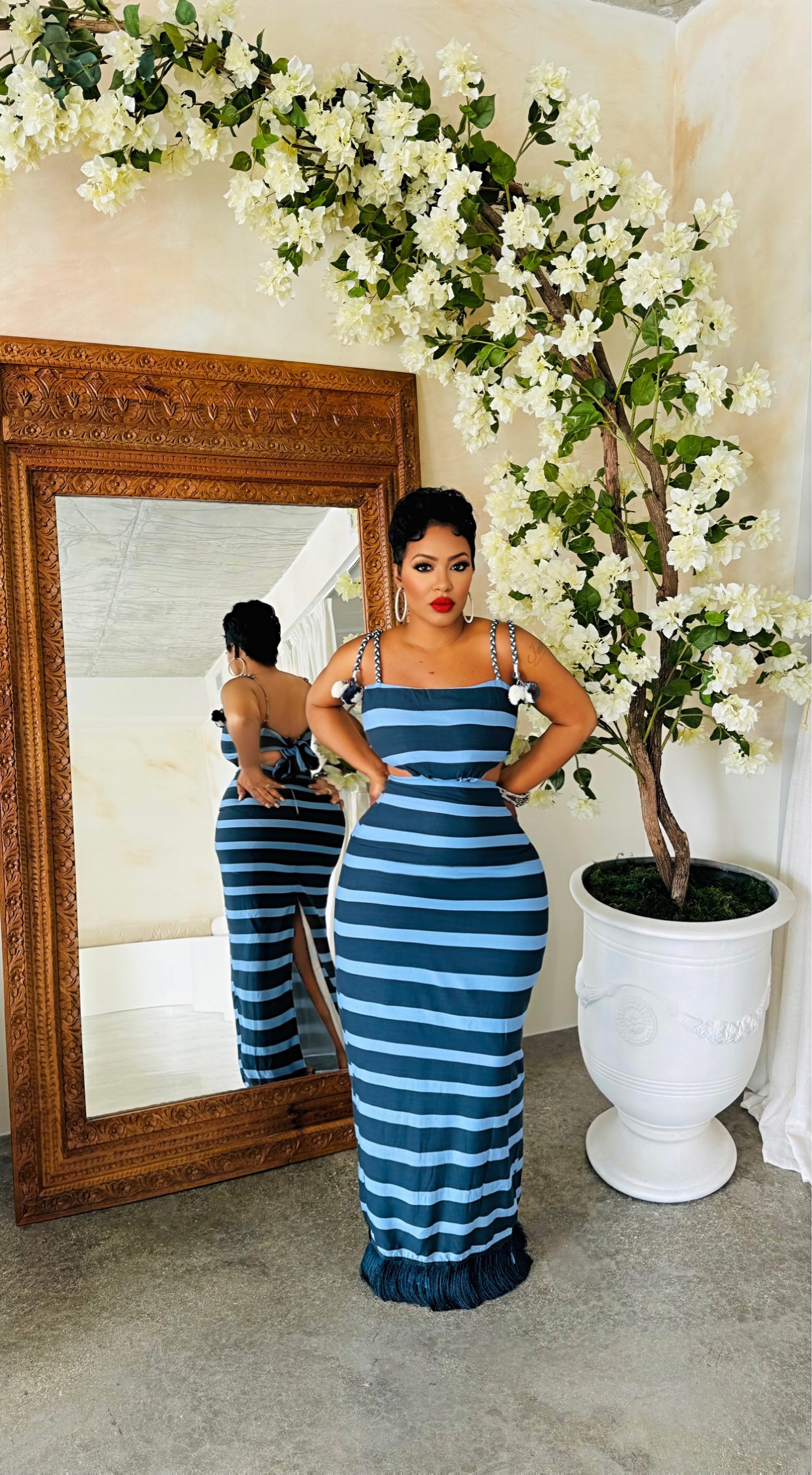 Pom Pom Striped Dress