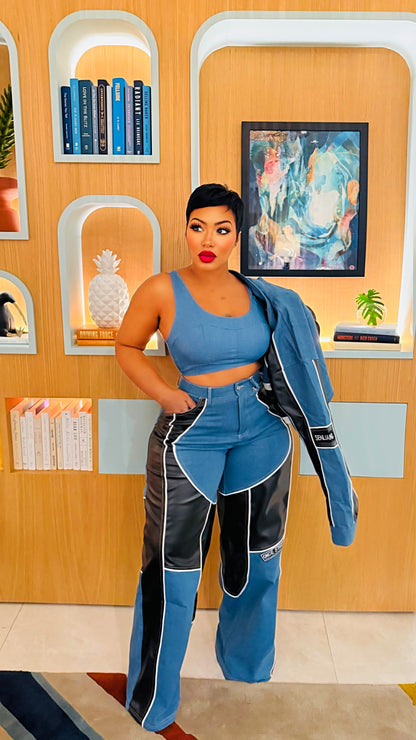 Biker Lane Denim Pant Set