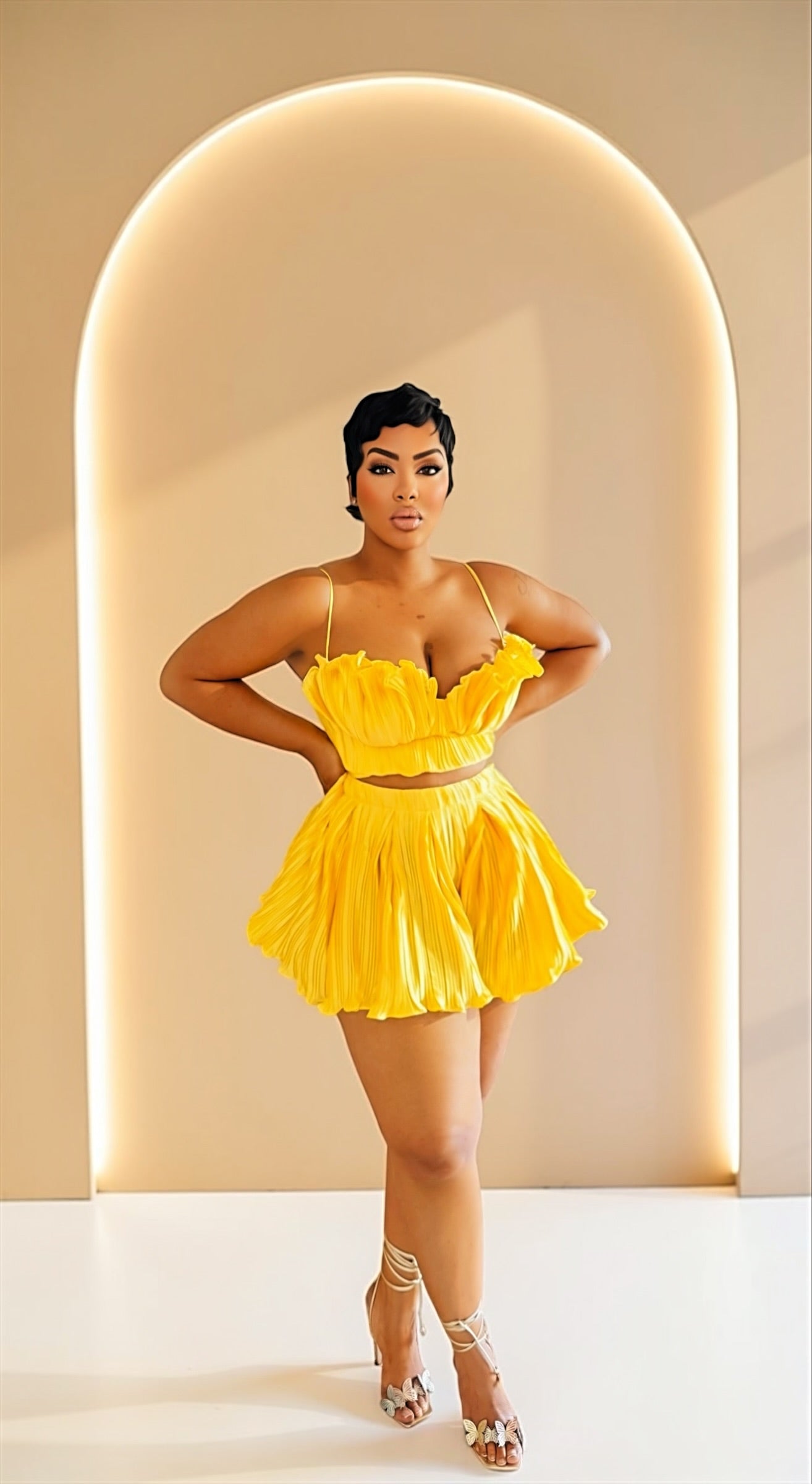 Pleated Cabbage Short Set