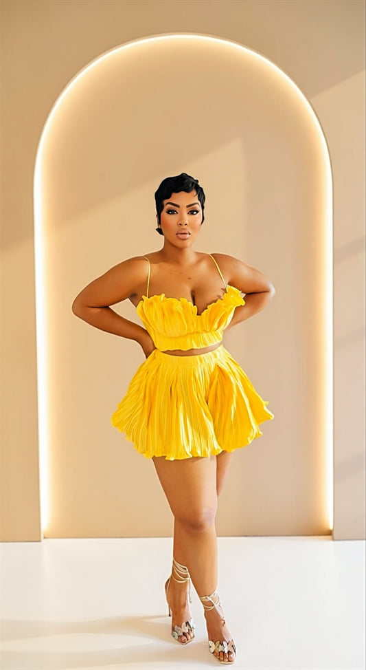 Pleated Cabbage Short Set