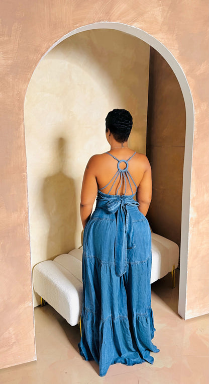 Denim Caged Boho Jumpsuit