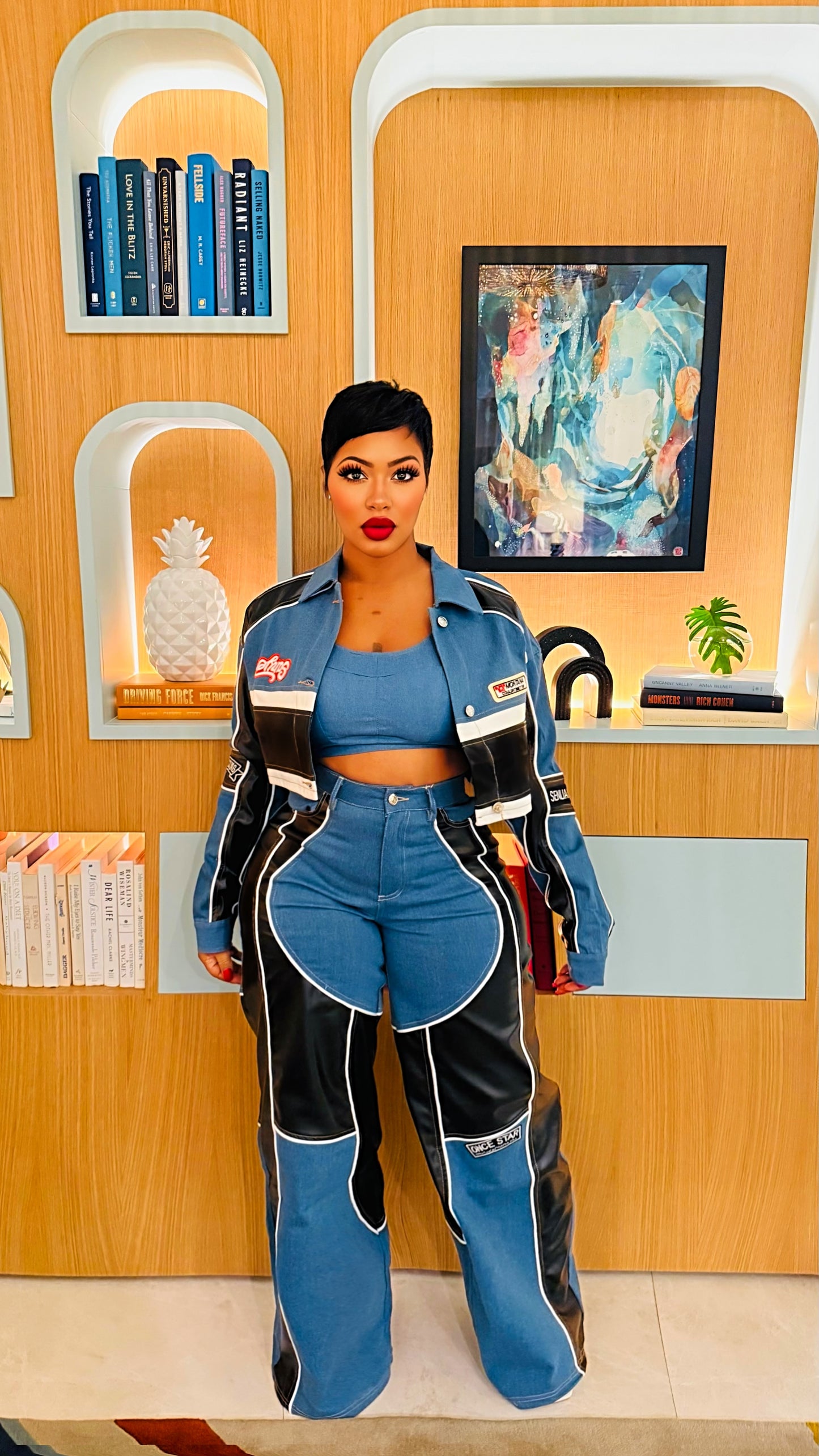 Biker Lane Denim Pant Set