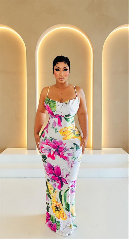 Silk Flowers Maxi Dress