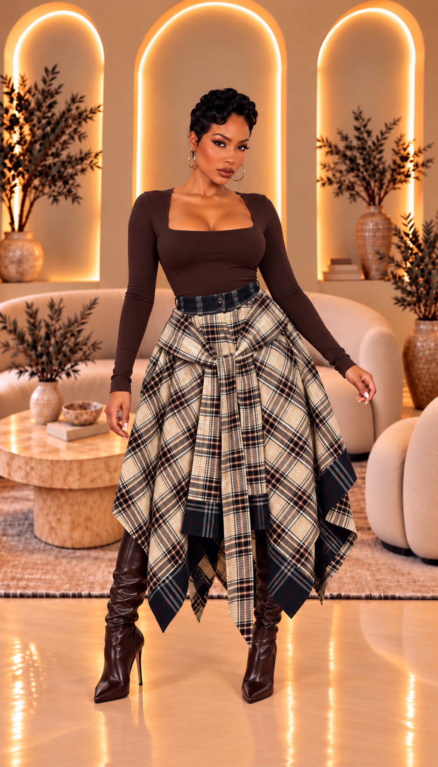 Plaid Layers Skirt Set