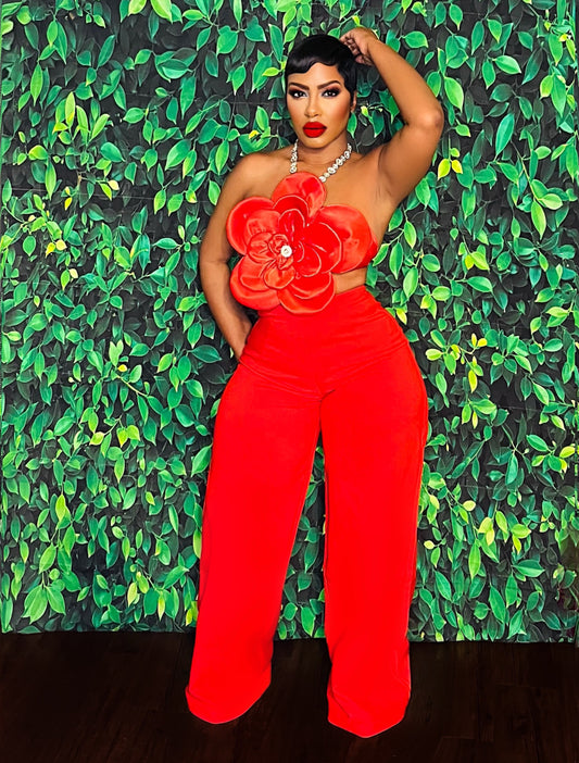 Red FlowerBomb Pant Set