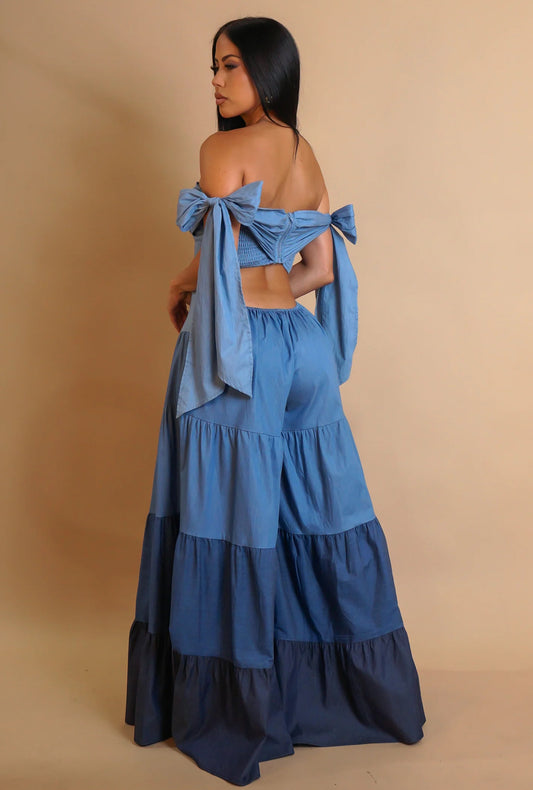 Denim Tricolor Boho Jumpsuit