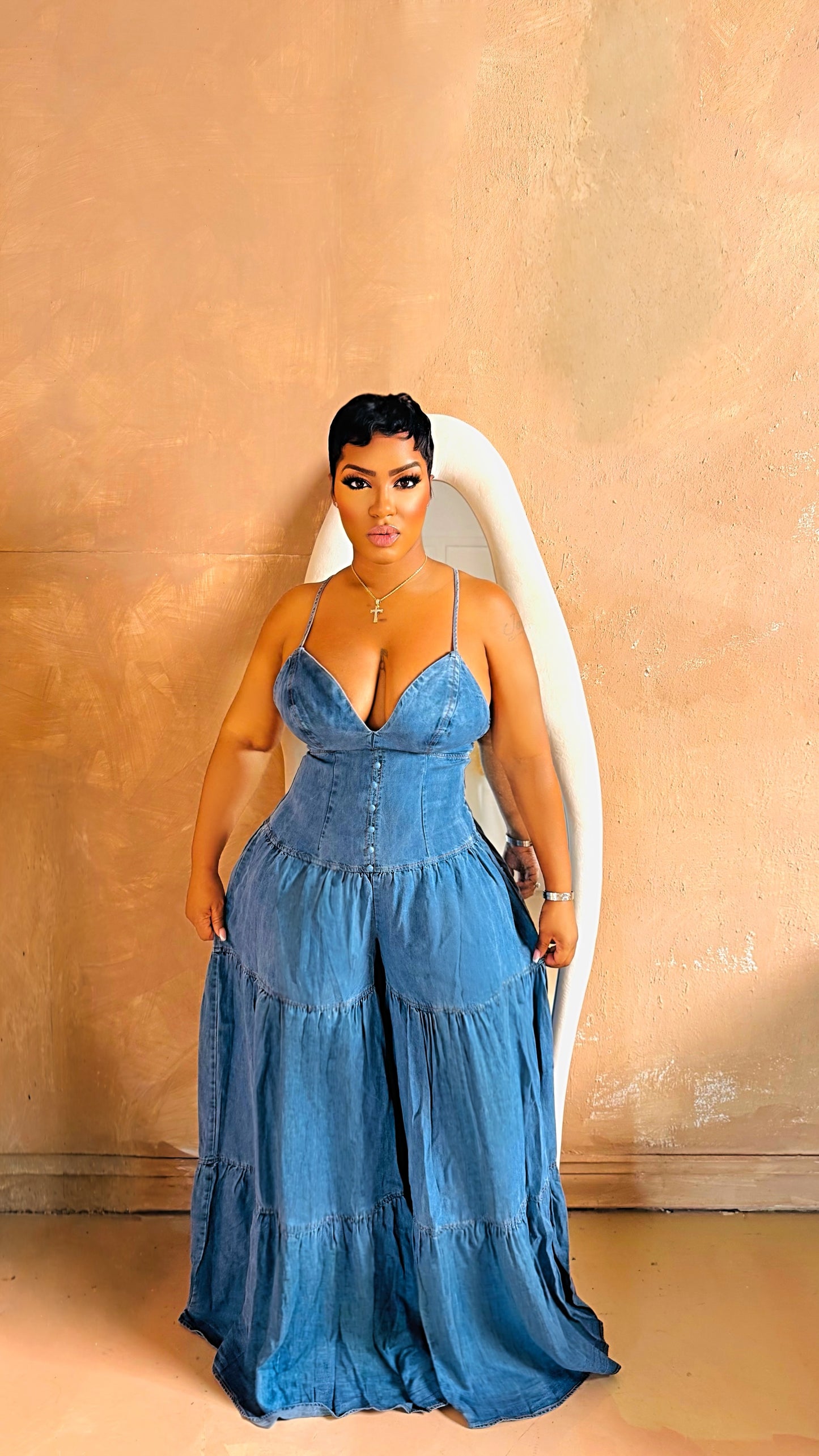 Denim Caged Boho Jumpsuit