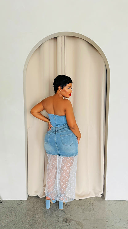 Daisy Tulle Denim Skirt