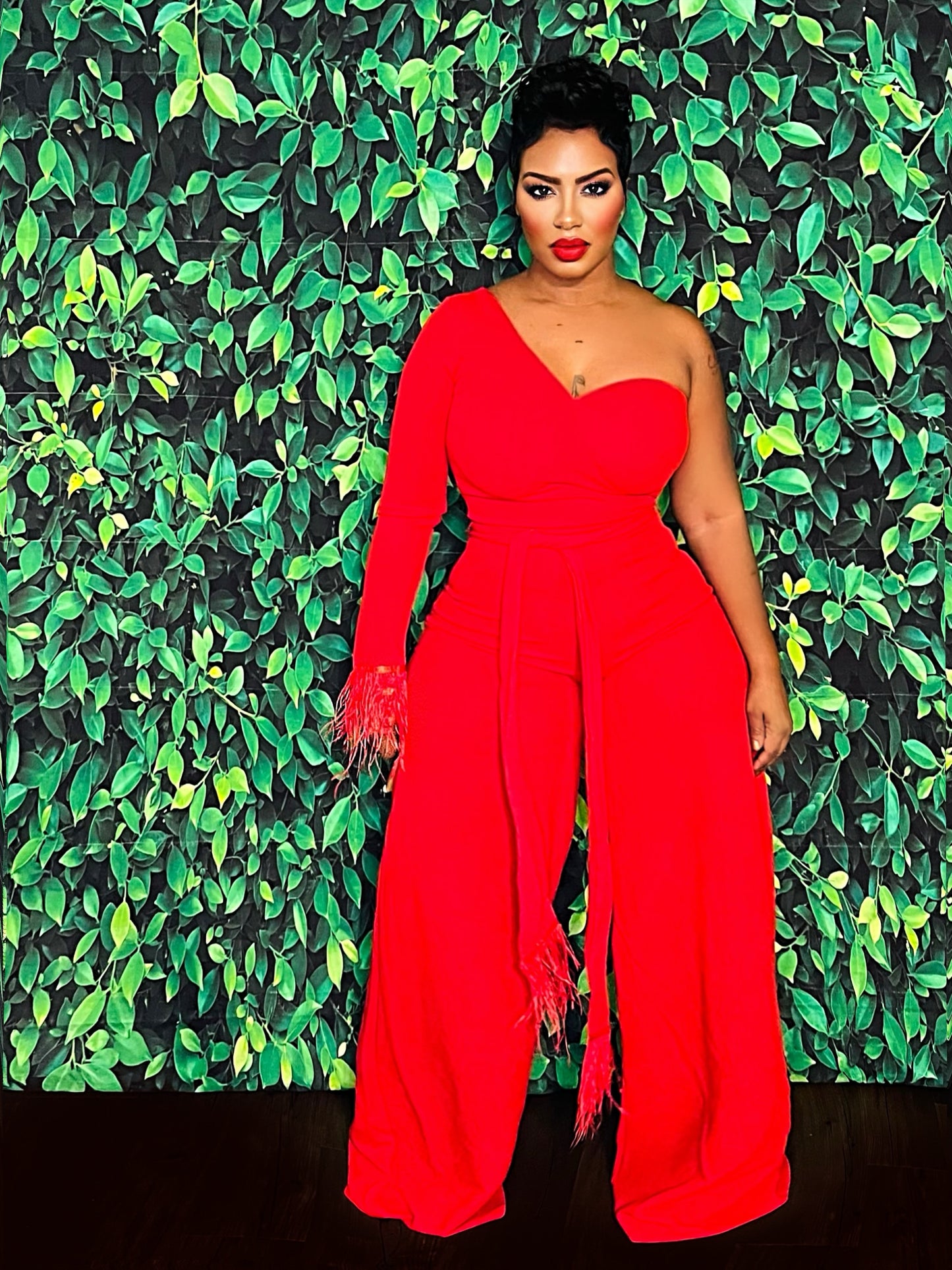 Blazing Red Feather Jumpsuit