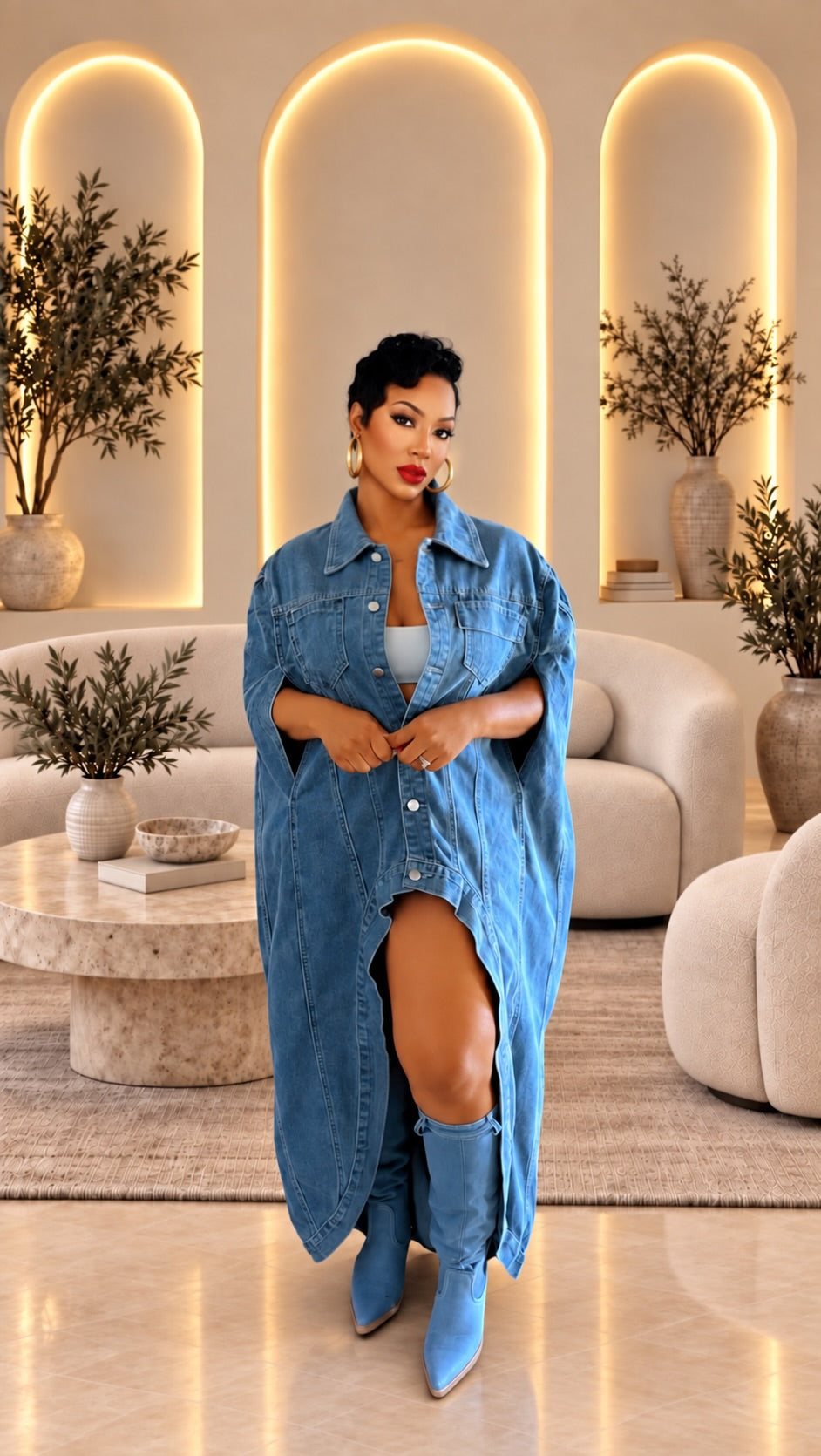 Armored Denim Cape Jacket