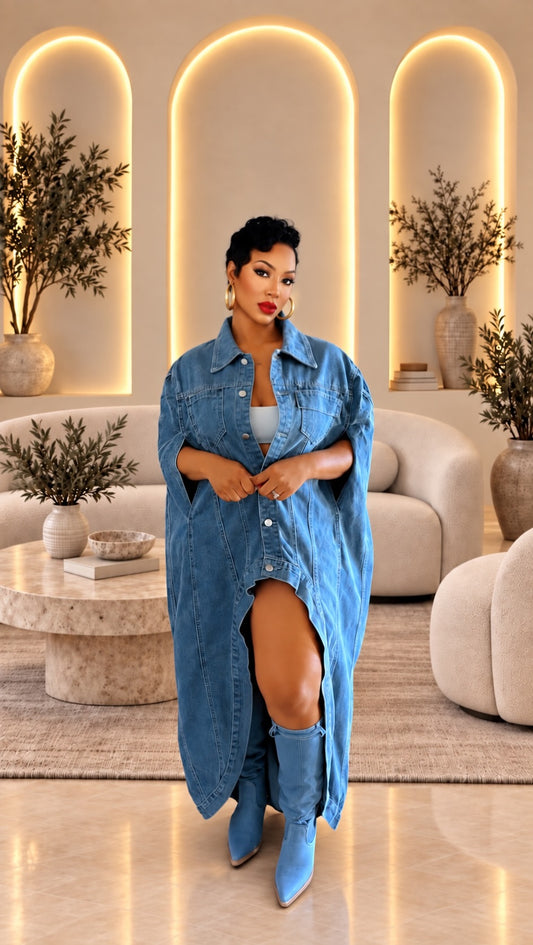 Armored Denim Cape Jacket