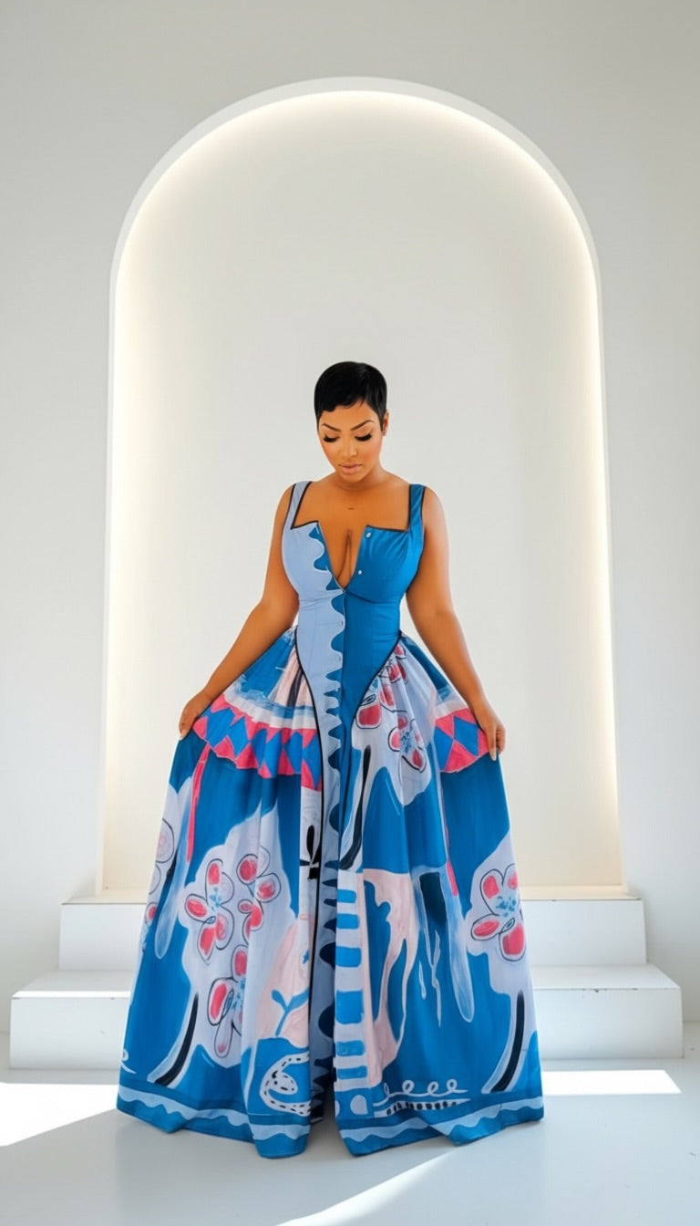 Blue Corruption Midi Dress
