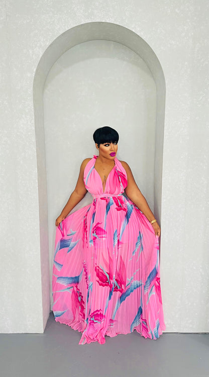 Pink Reign Pleated Maxi Dress