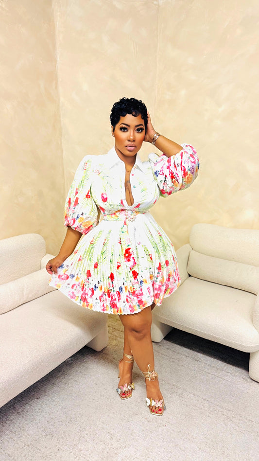 Blooming Pleated Dress