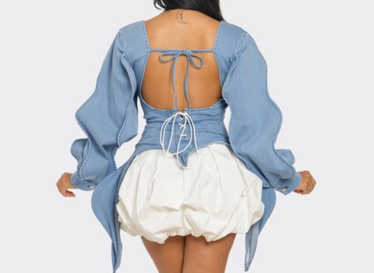 Denim Empire Puff Dress FashionFreakssss Denim Empire Puff Dress FashionFreakssss