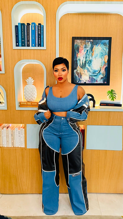 Biker Lane Denim Pant Set