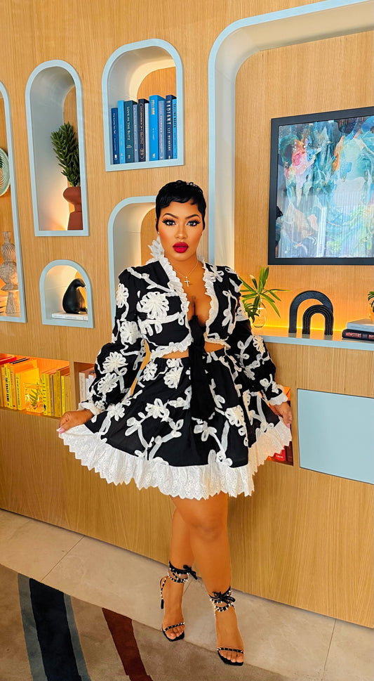 Black Opulence Floral Skirt Set
