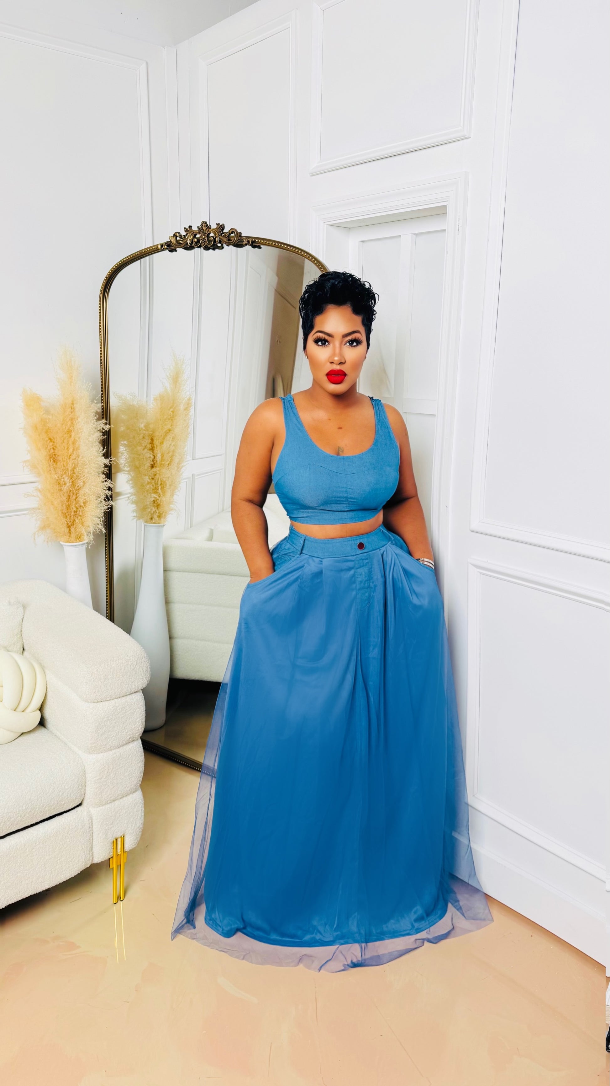 Denim Tulle Skirt Set FashionFreakssss Denim Tulle Skirt Set FashionFreakssss
