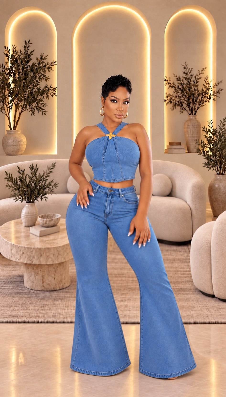 Pop Out Denim Pant Set