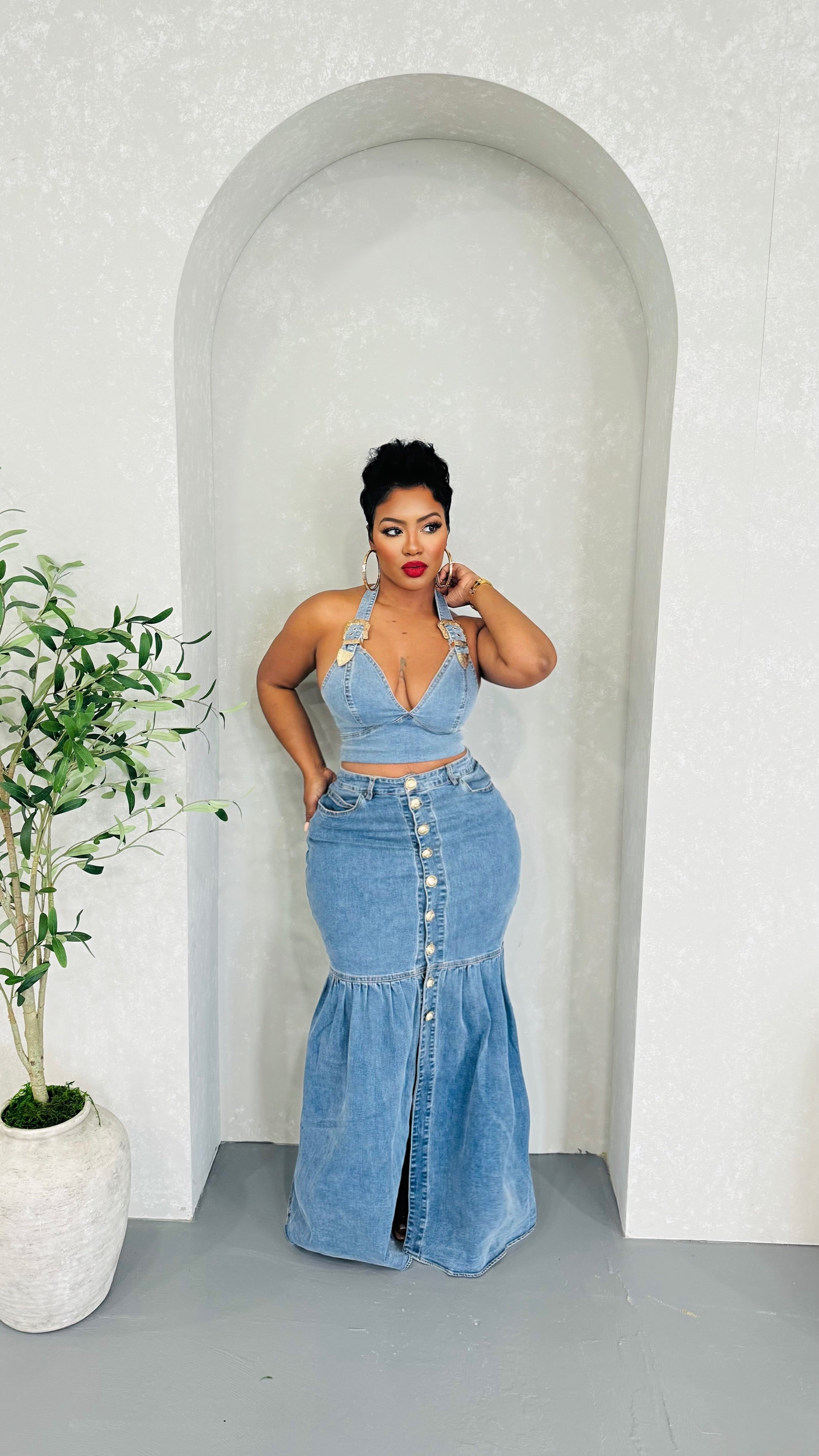Mesmerized Denim Skirt Set – FashionFreakssss