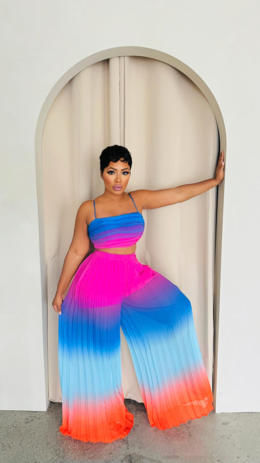 Color Fusion Pleated Pant Set