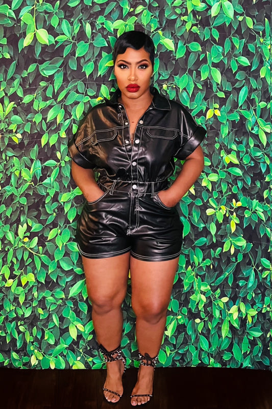 Get In Line Leather Romper