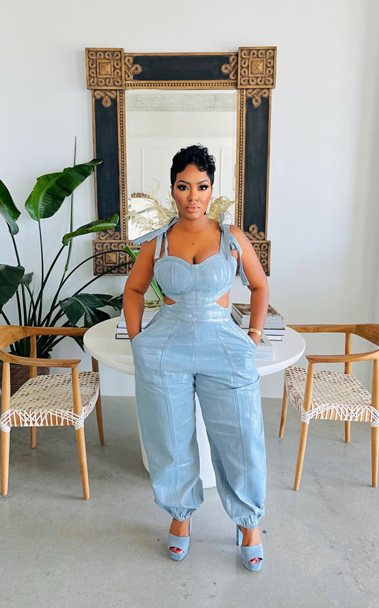 A Touch Of Shimmer Denim Jumpsuit