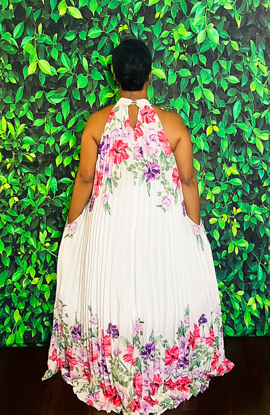 Pleated Garden Maxi Dress