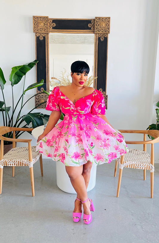 Pink Arrangements Babydoll Dress