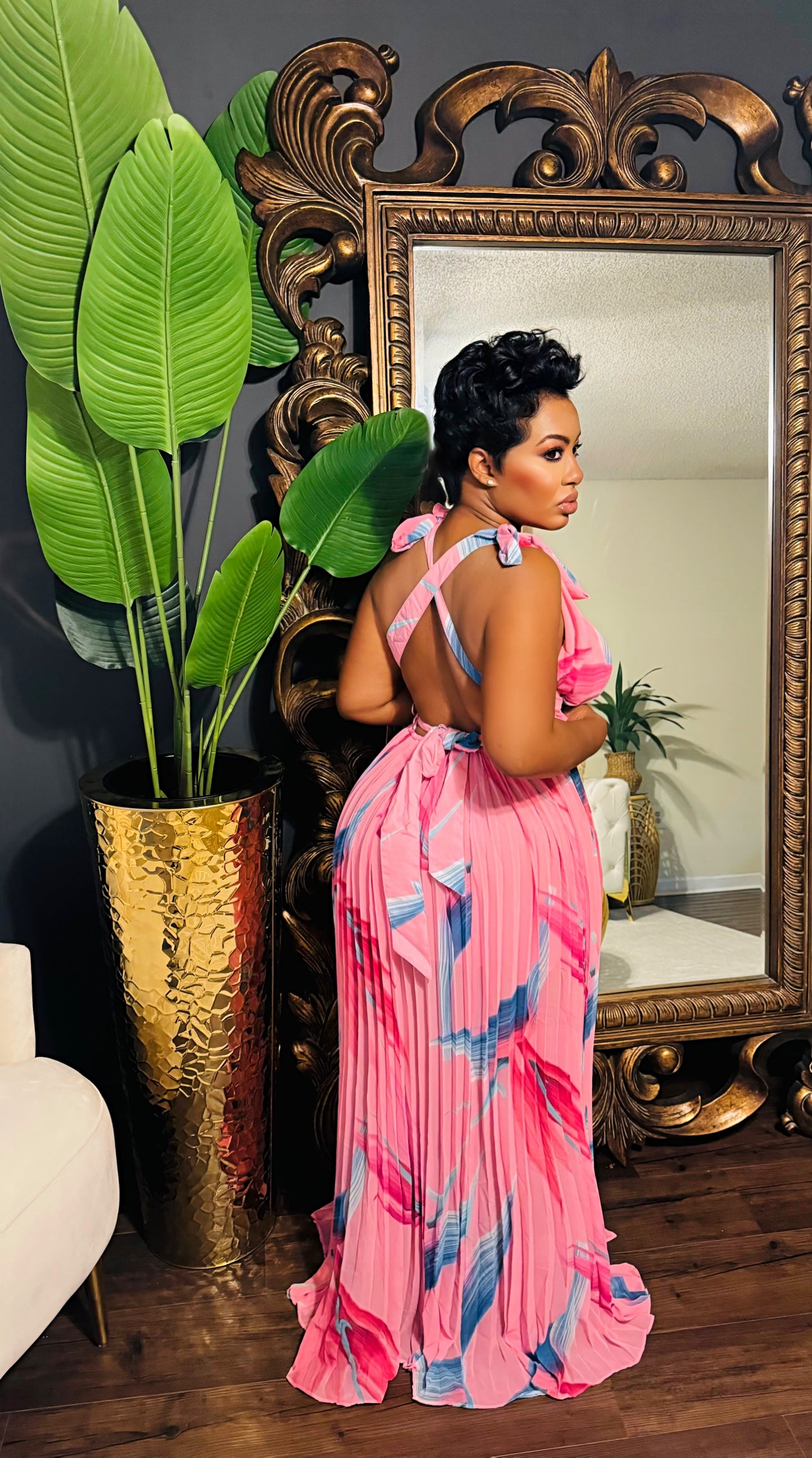 Pink Reign Pleated Maxi Dress