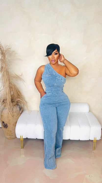 Around The Way Denim Jumpsuit