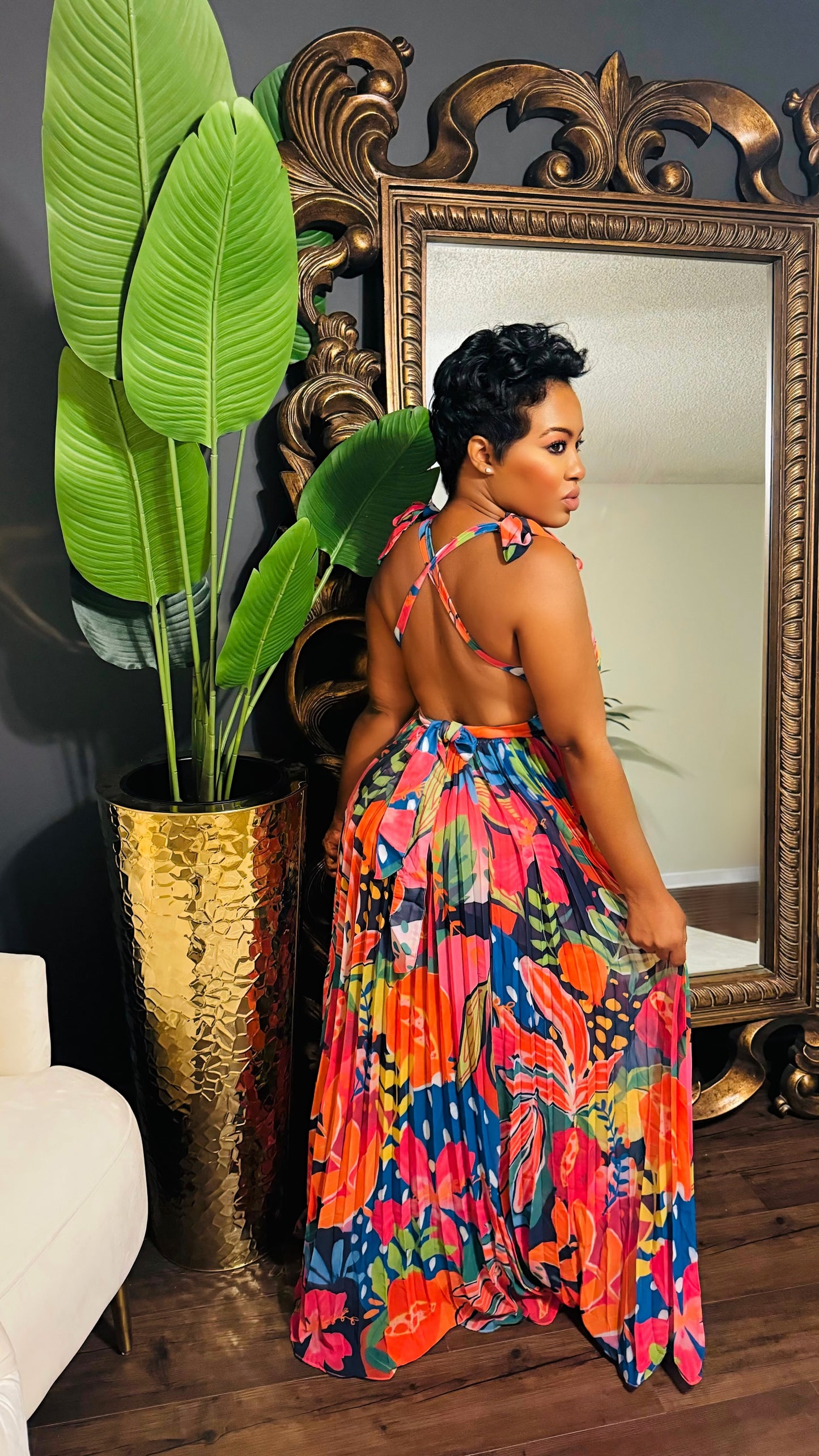 Tropical Fest Pleated Maxi Dress