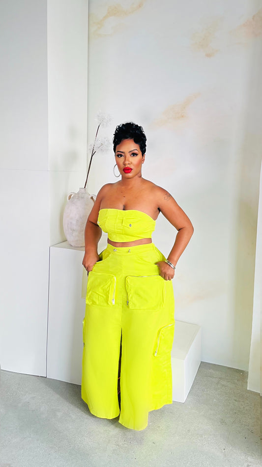 Lime Cargo Skirt Set