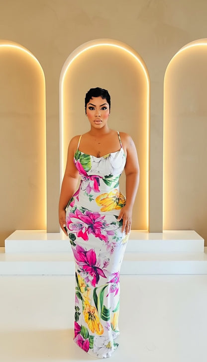 Silk Flowers Maxi Dress