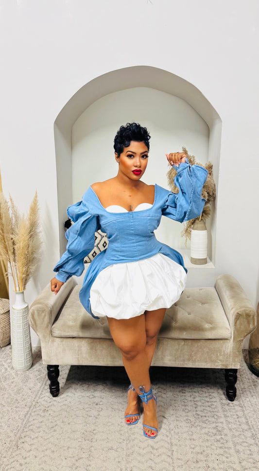 Denim Empire Puff Dress