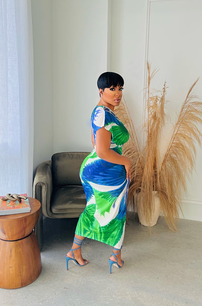 Blue Tropixs Midi Dress