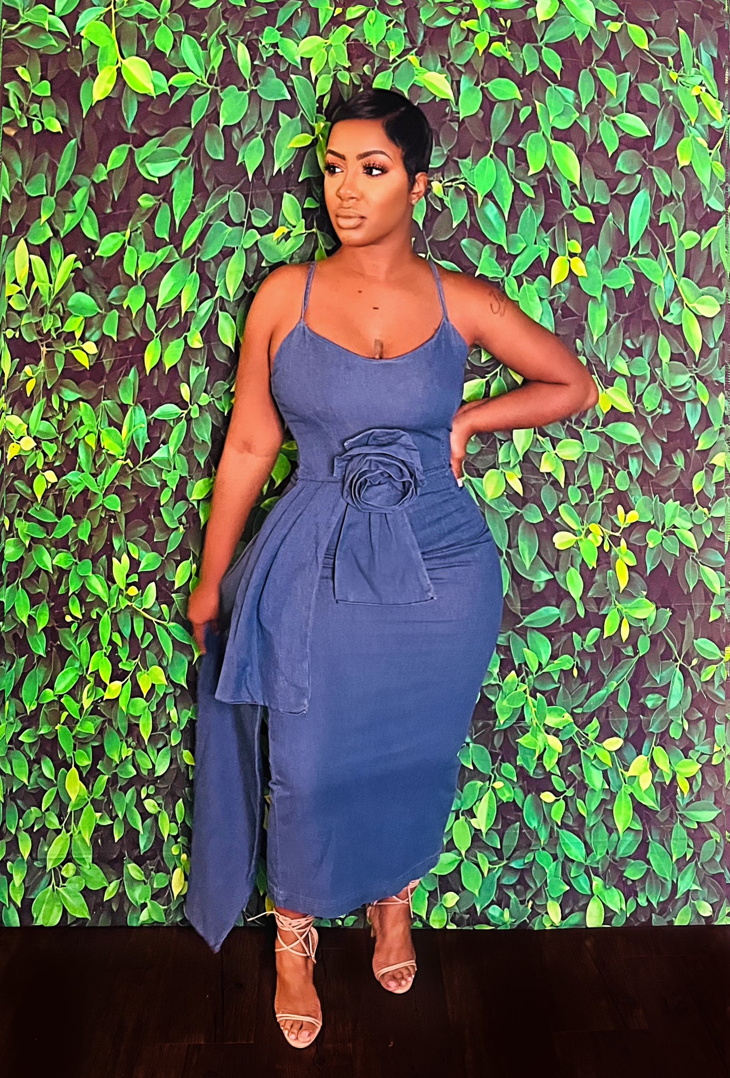 Denim Rose Midi Dress