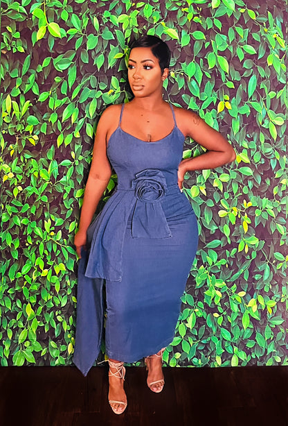 Denim Rose Midi Dress